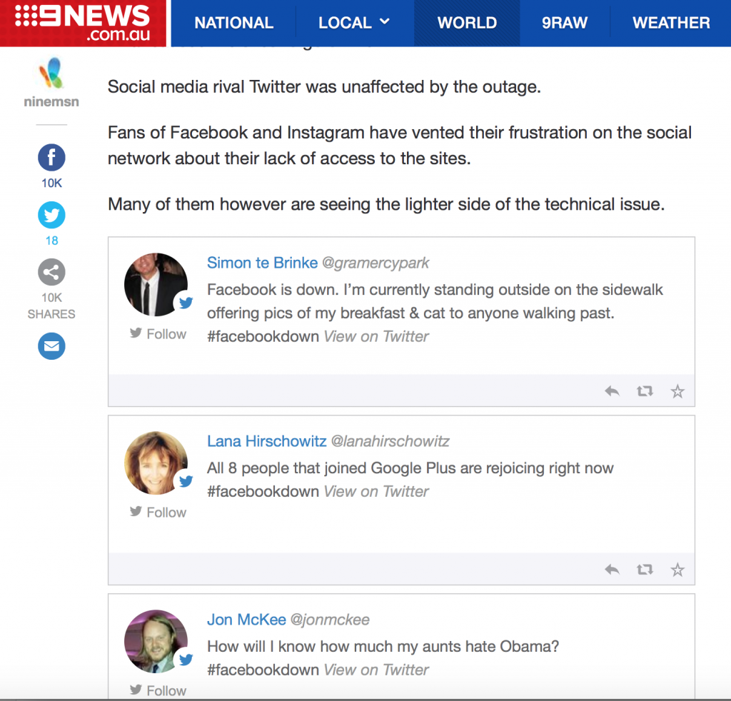 Nine News #facebookdown